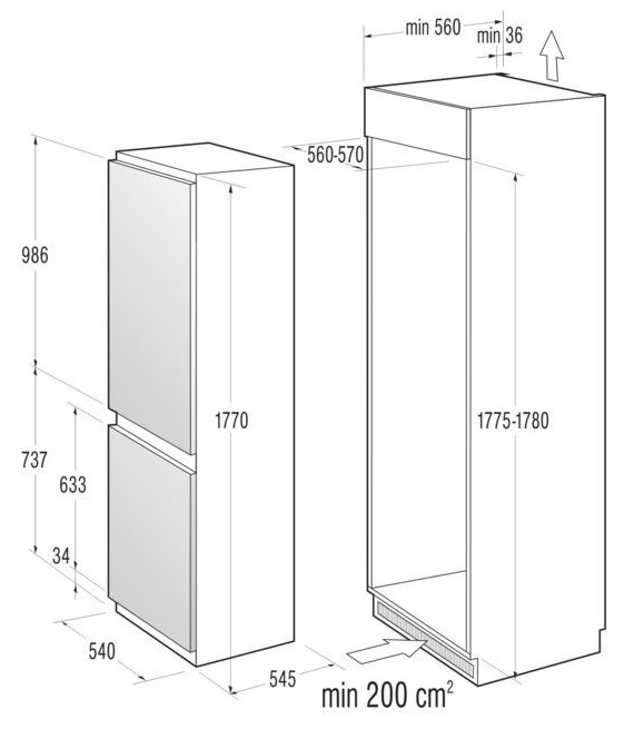 Стандартные размеры встраиваемого холодильника Стандартные размеры встраиваемого холодильника
