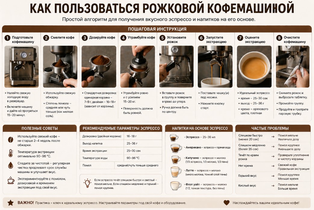 Как пользоваться рожковой кофемашиной