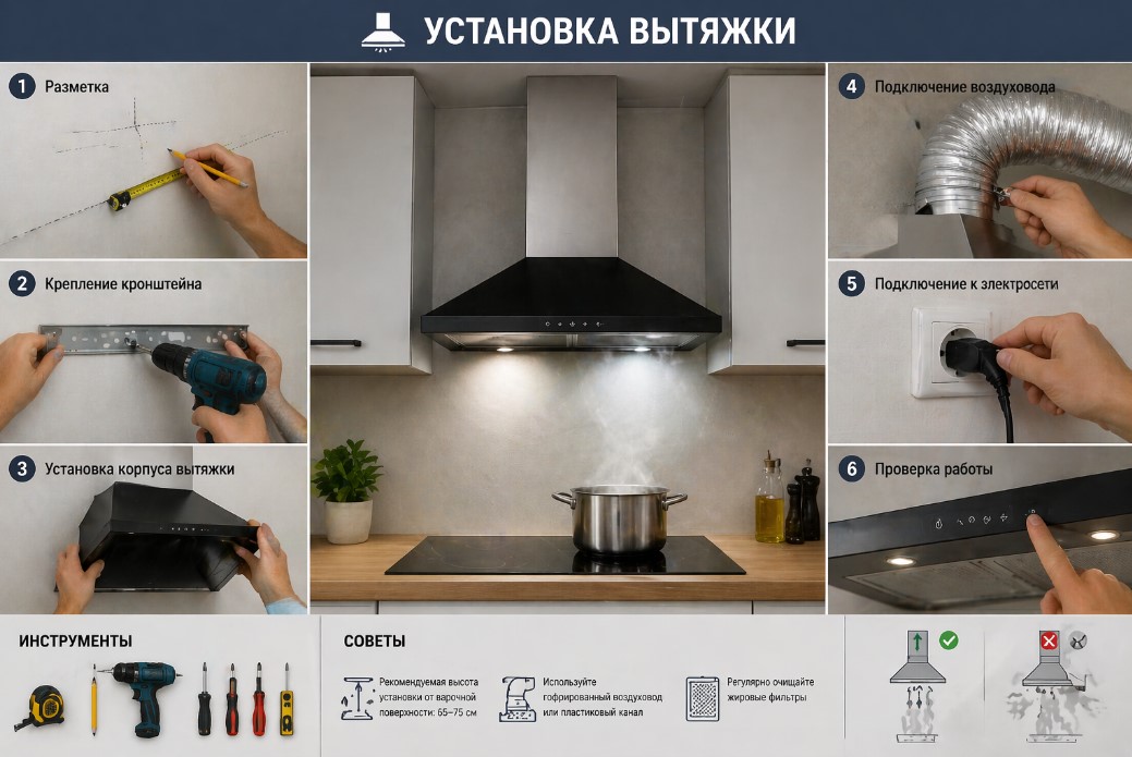 Как установить вытяжку