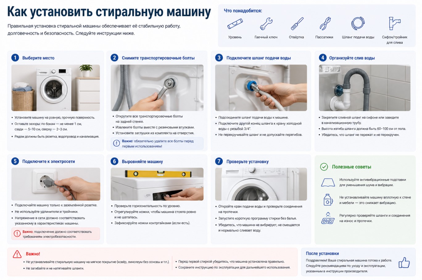 Как установить стиральную машину Как установить стиральную машину