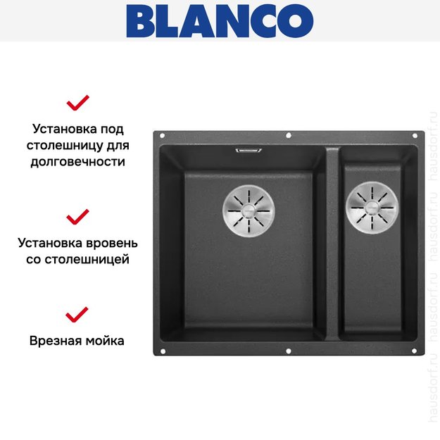 Мойка Blanco SUBLINE 340/160-F отводная арматура InFino® антрацит (фото 2) Мойка Blanco SUBLINE 340/160-F отводная арматура InFino® антрацит (preview 2)