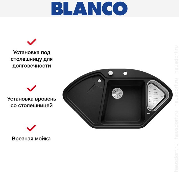 Мойка Blanco DELTA II-F SILGRANIT клапан-автомат InFino® антрацит (preview 3)