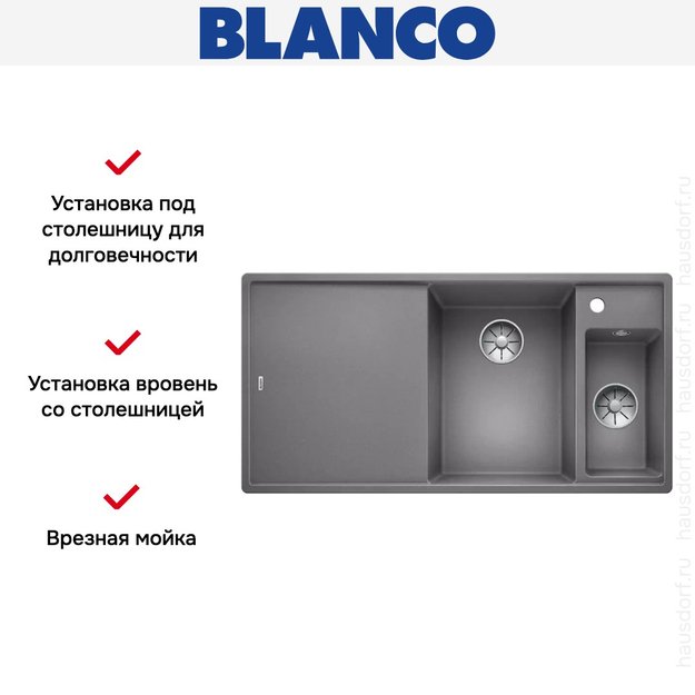 Мойка Blanco AXIA III 6 S чаша справа, доска стекло клапан-автомат InFino® алюметаллик (фото 3) Мойка Blanco AXIA III 6 S чаша справа, доска стекло клапан-автомат InFino® алюметаллик (preview 3)