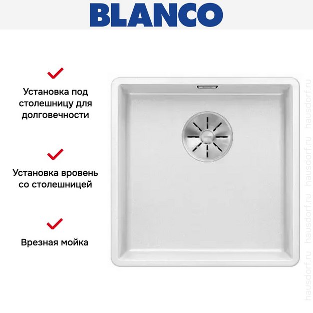 Мойка Blanco SUBLINE 400-F отводная арматура InFino® белый (фото 2) Мойка Blanco SUBLINE 400-F отводная арматура InFino® белый (preview 2)