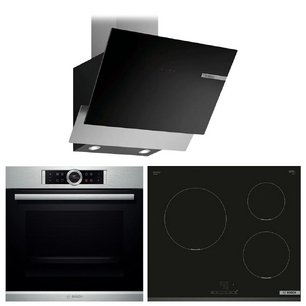 Bosch (варочная панель PUC631BB5E + духовой шкаф HBG 634BS1 + вытяжка DWK66AJ60T) фото в Казани и Татарстане